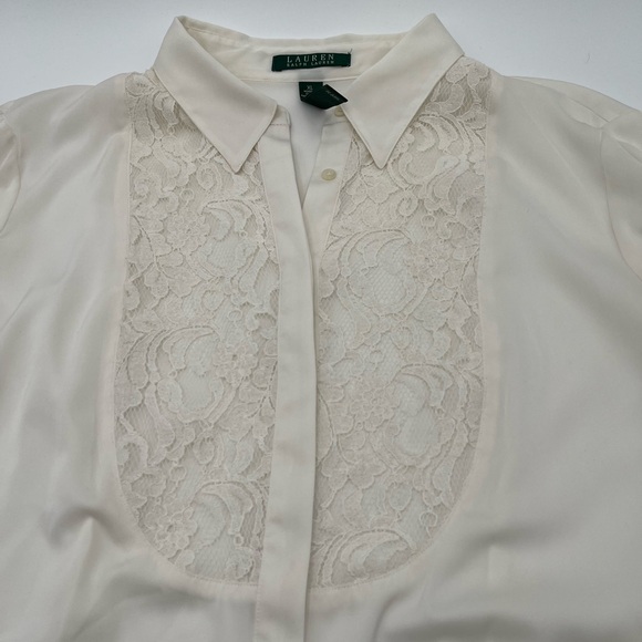 Ralph Lauren Women Blouse Long Sleeve Lace Front Size XL Polyester Cream Color - Picture 4 of 12